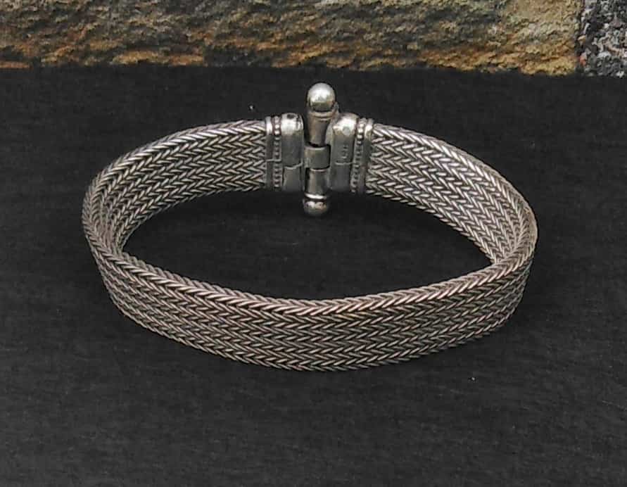 Vintage Rajasthani Silver Multi-Strand Snake Chain Bracelet | Signed "RA" | 51g, 21cm
